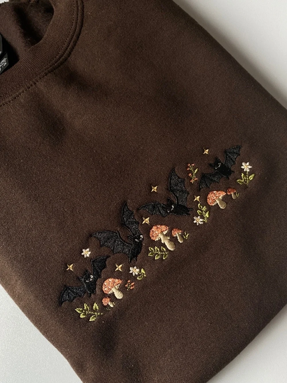 Embroidered Bat, Flower, and Mushroom Gildan Sweatshirt - Picture 1 of 7